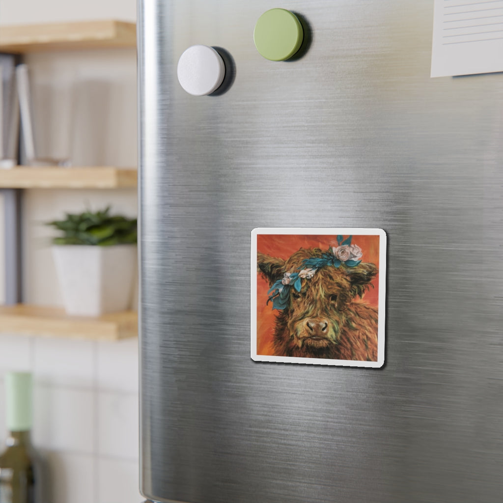 Highland Cow Floral Crown Die-Cut Magnet