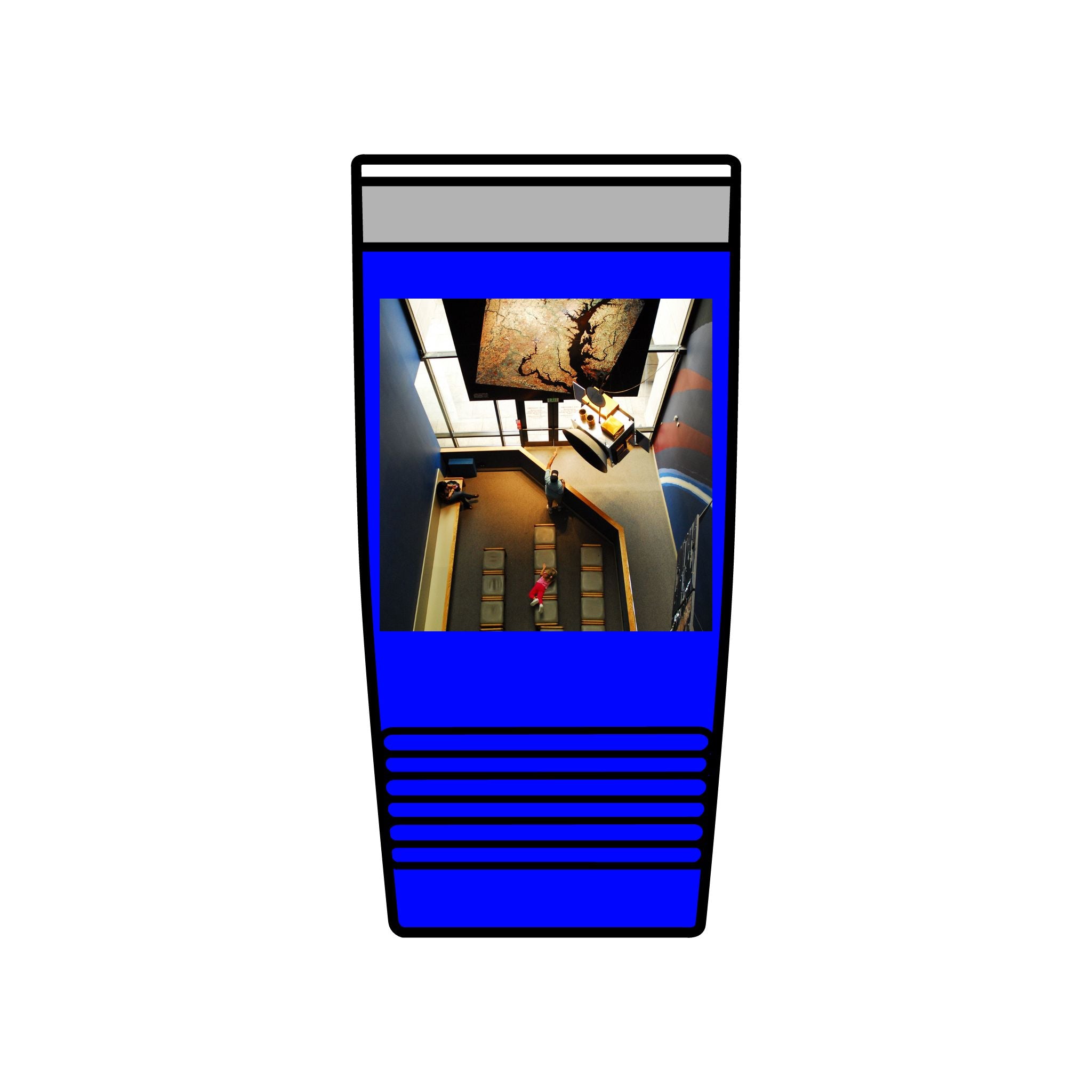 Birds Eye view of an interior of Air and Space - 20oz Insulated Tumbler with Vintage Elevator Photo — Retro Architecture Travel Cup