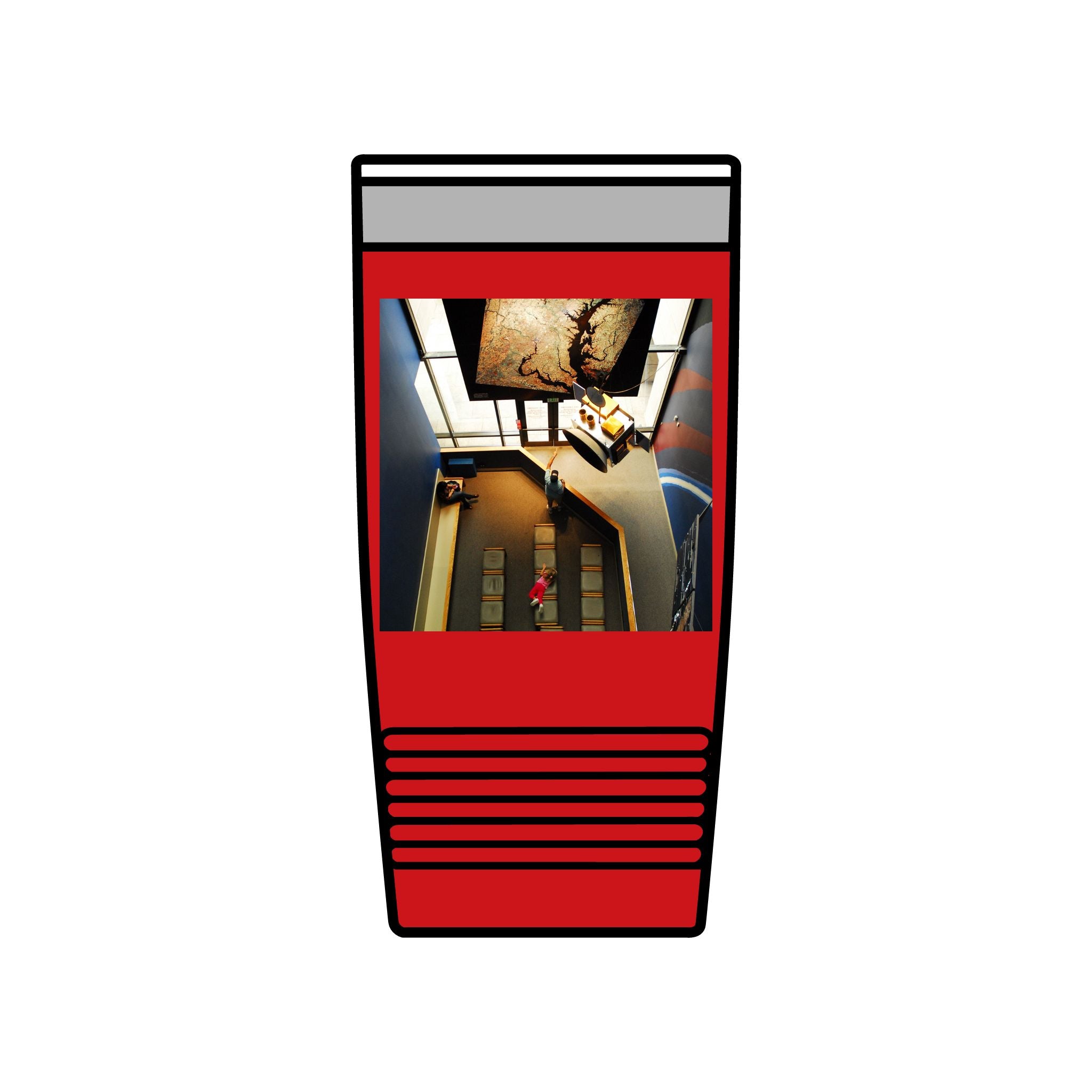 Birds Eye view of an interior of Air and Space - 20oz Insulated Tumbler with Vintage Elevator Photo — Retro Architecture Travel Cup