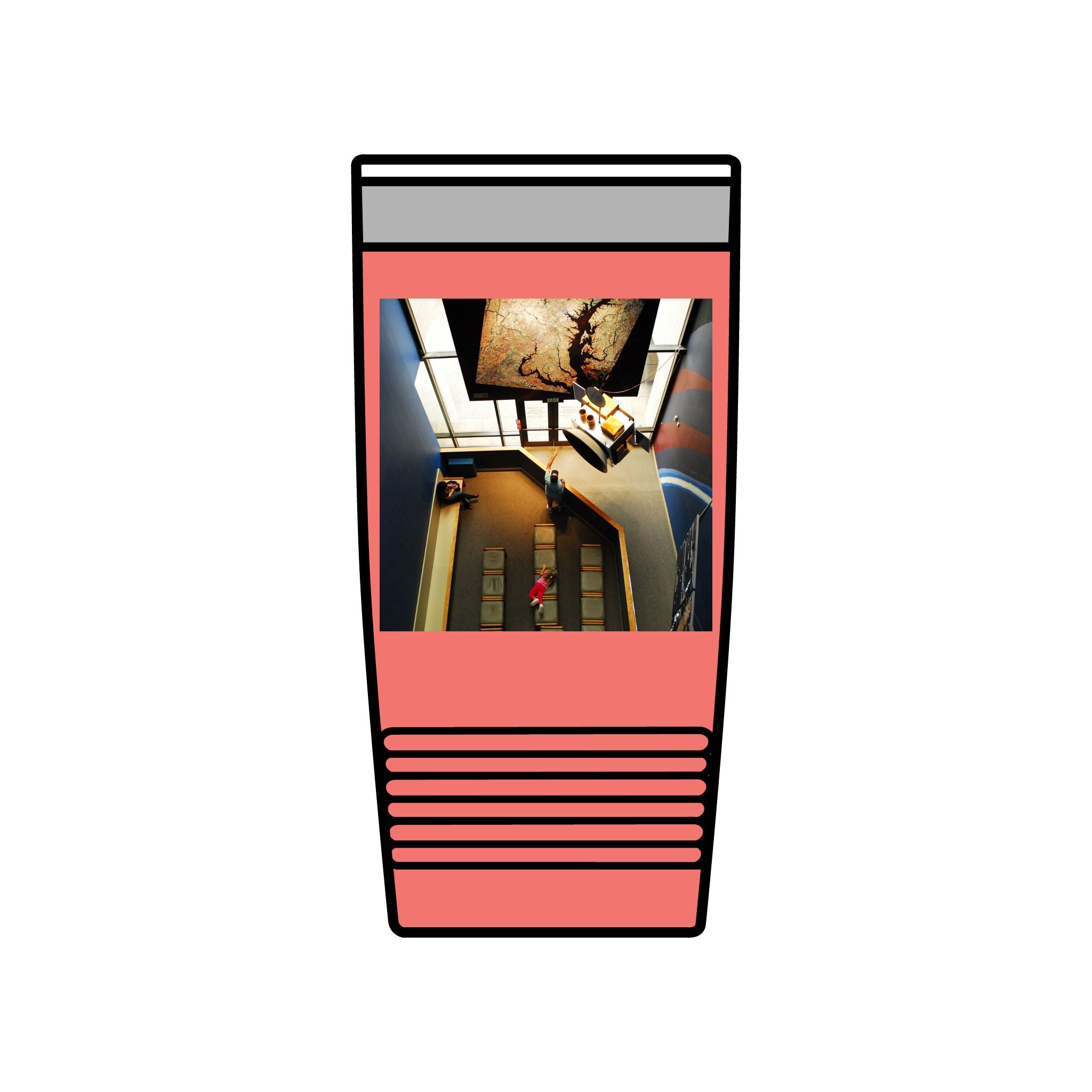 Birds Eye view of an interior of Air and Space - 20oz Insulated Tumbler with Vintage Elevator Photo — Retro Architecture Travel Cup