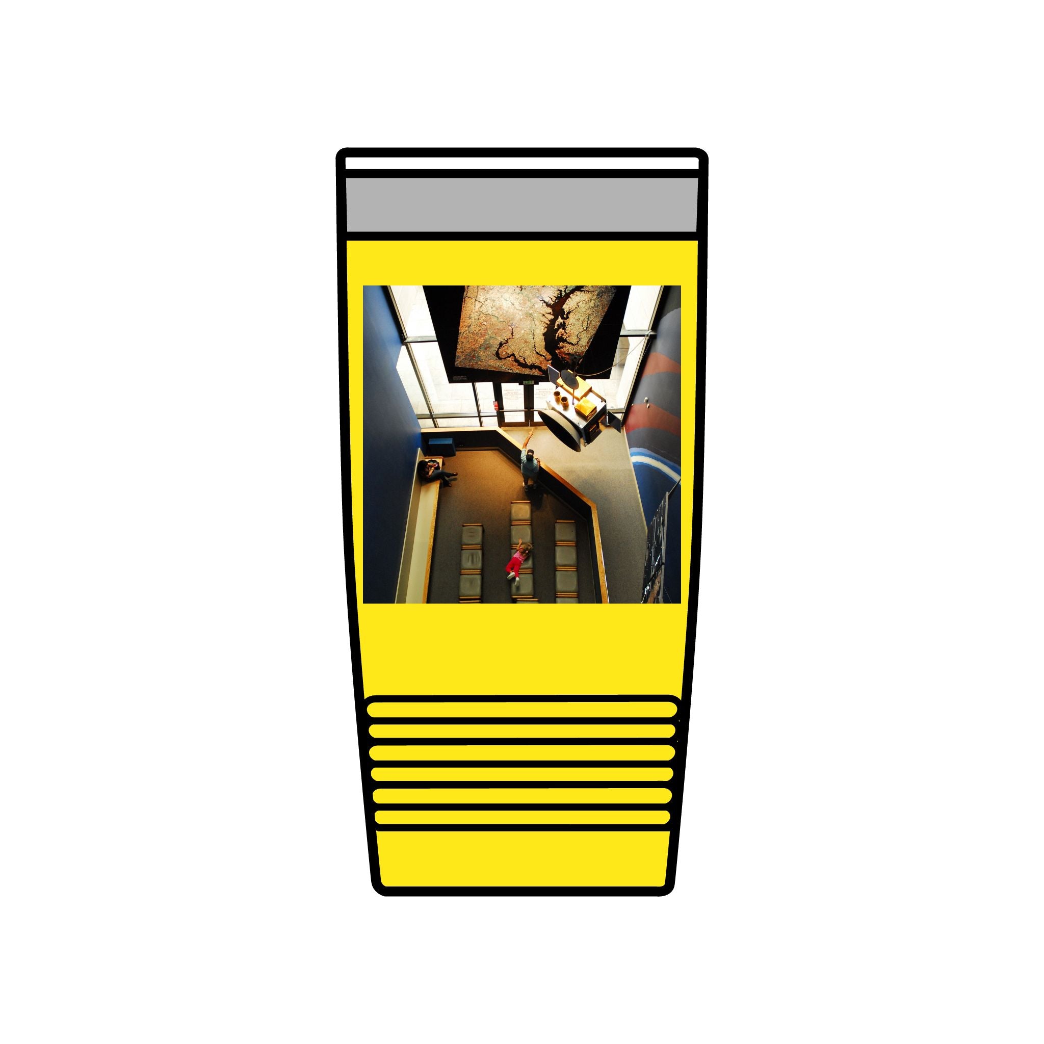 Birds Eye view of an interior of Air and Space - 20oz Insulated Tumbler with Vintage Elevator Photo — Retro Architecture Travel Cup