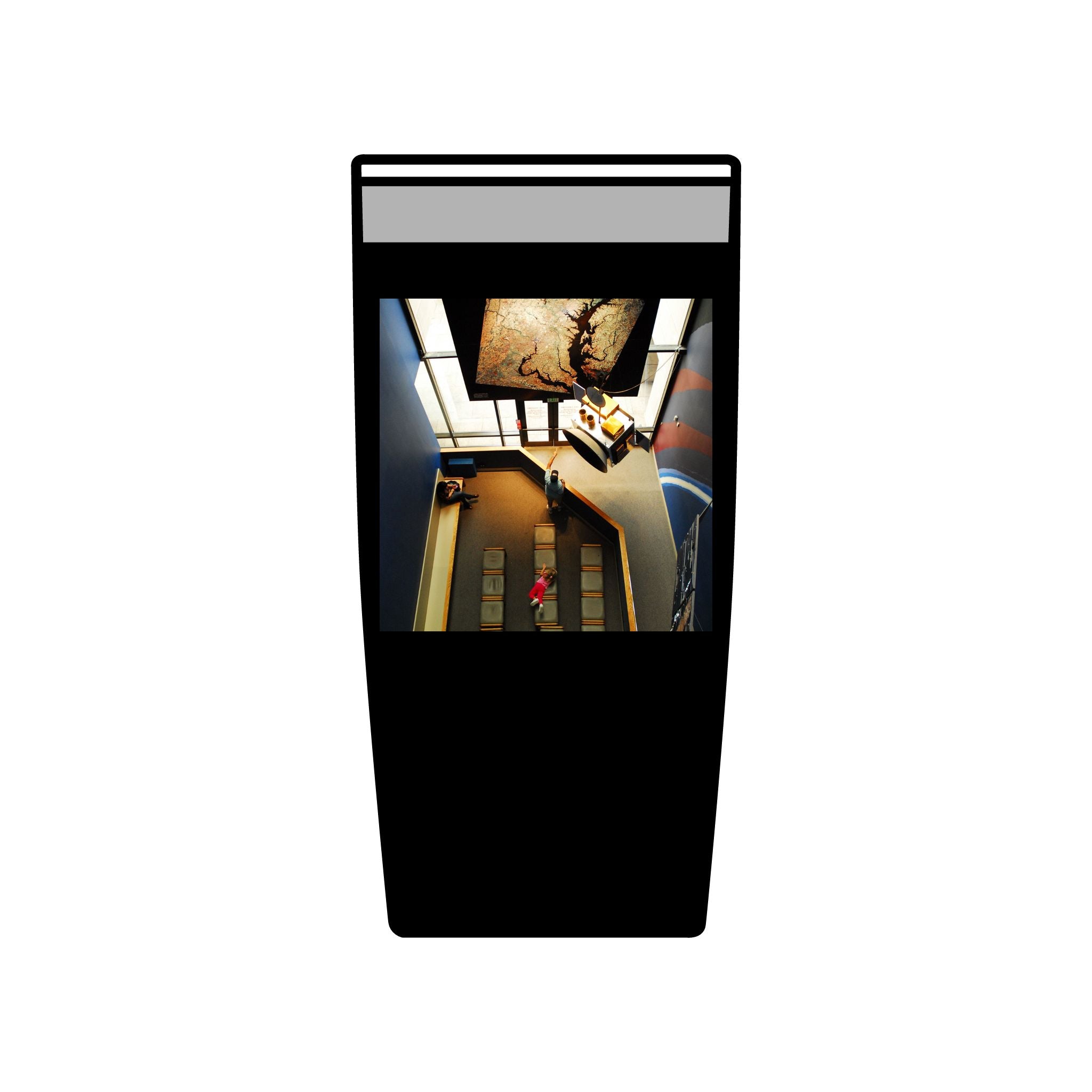 Birds Eye view of an interior of Air and Space - 20oz Insulated Tumbler with Vintage Elevator Photo — Retro Architecture Travel Cup