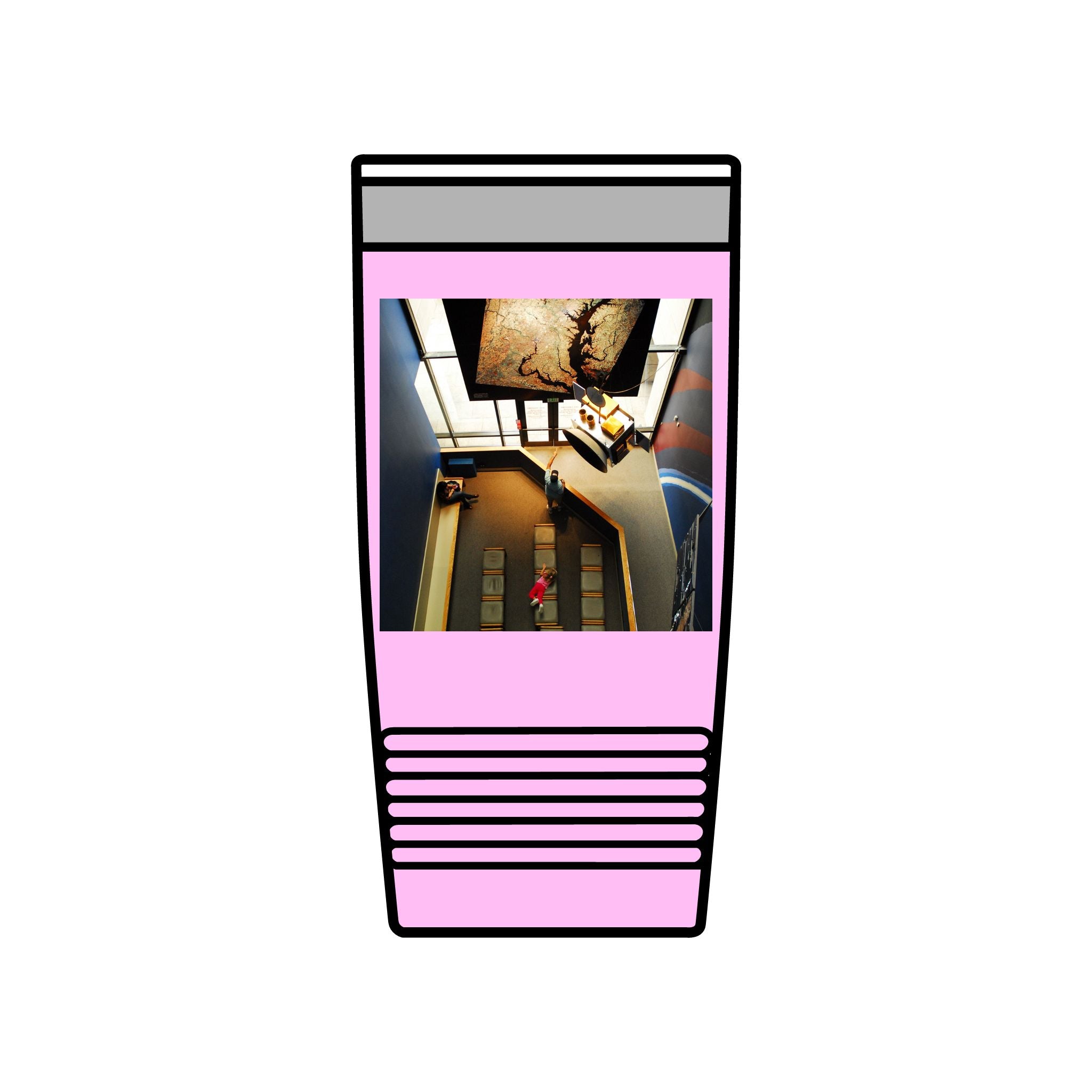 Birds Eye view of an interior of Air and Space - 20oz Insulated Tumbler with Vintage Elevator Photo — Retro Architecture Travel Cup