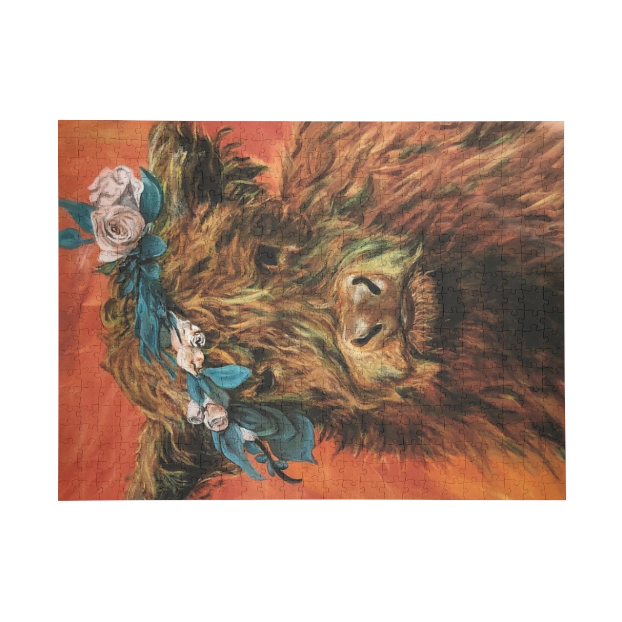 Highland Cow Floral Crown Puzzle — Scenic Animal Jigsaw (96–1000 pcs)