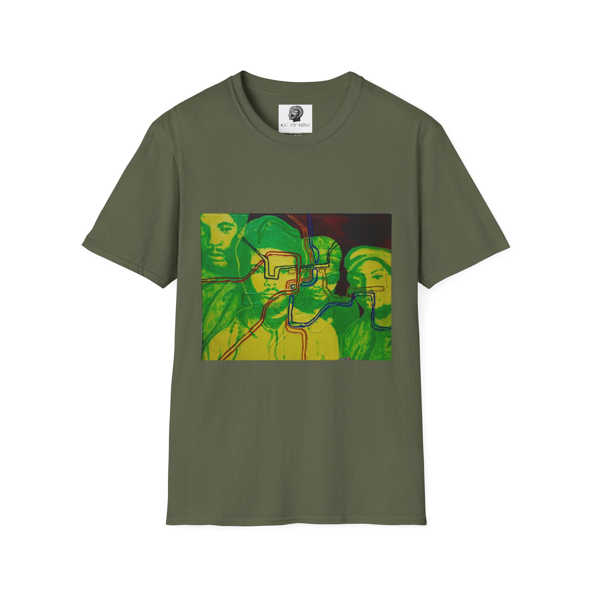 Bad Brains - Abstract Green Portrait T-Shirt — Surreal Layered Faces Art Tee
