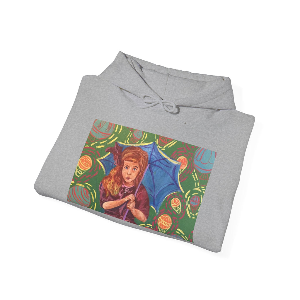 Vintage Girl with Umbrella Graphic Sweatshirt - Kids' Rainy Day Illustration Hoodie