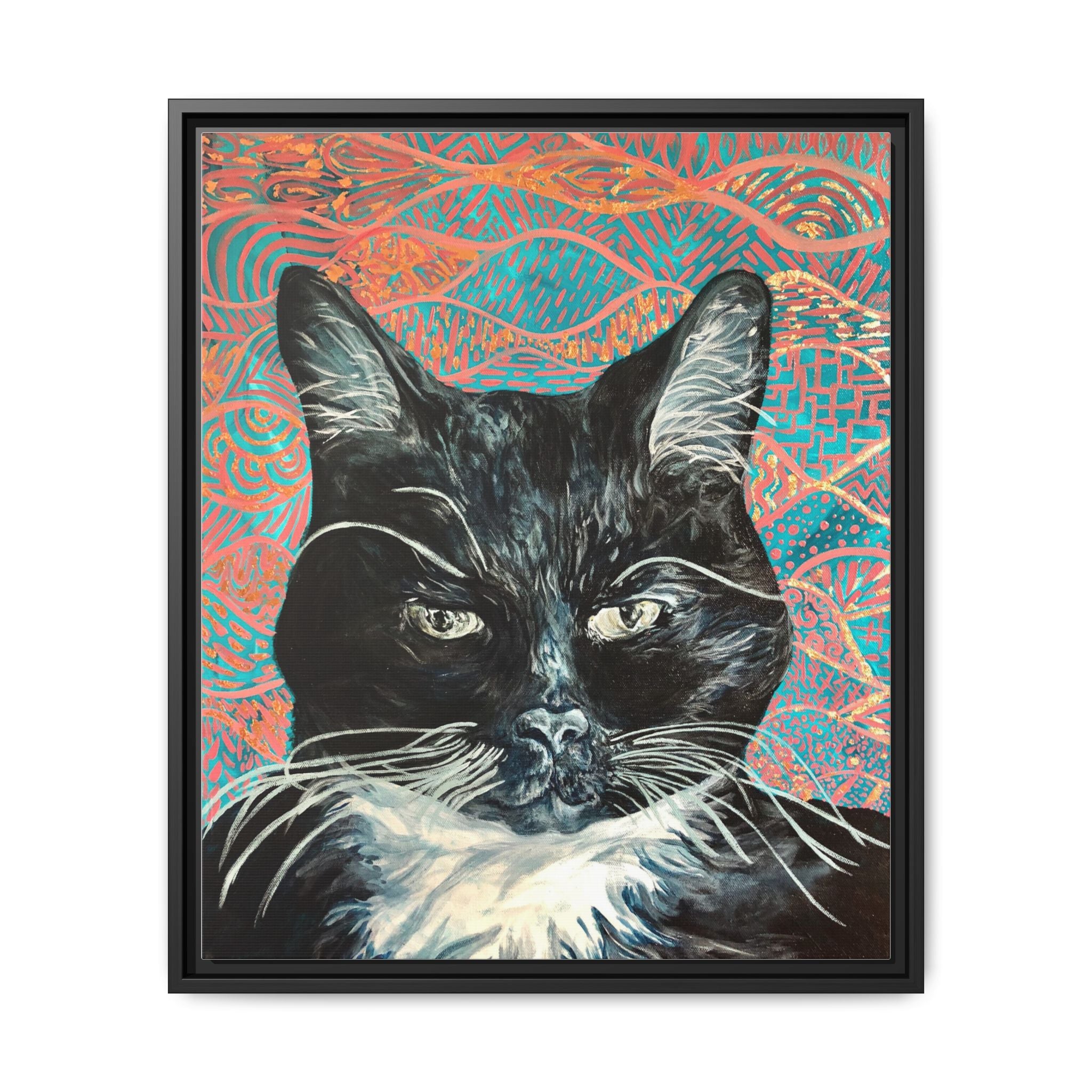 Black Cat Portrait Wall Art_ Framed Matte Canvas Cat Portrait