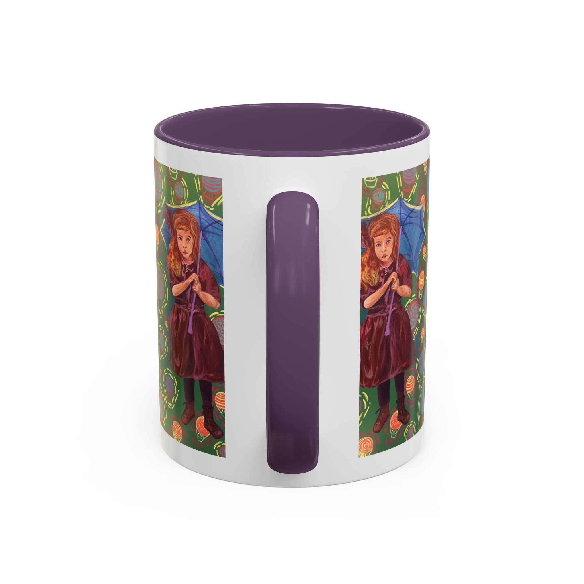 Vintage Girl with Umbrella Accent Coffee Mug — Whimsical Rainy-Day Art Gift (11/15 oz)