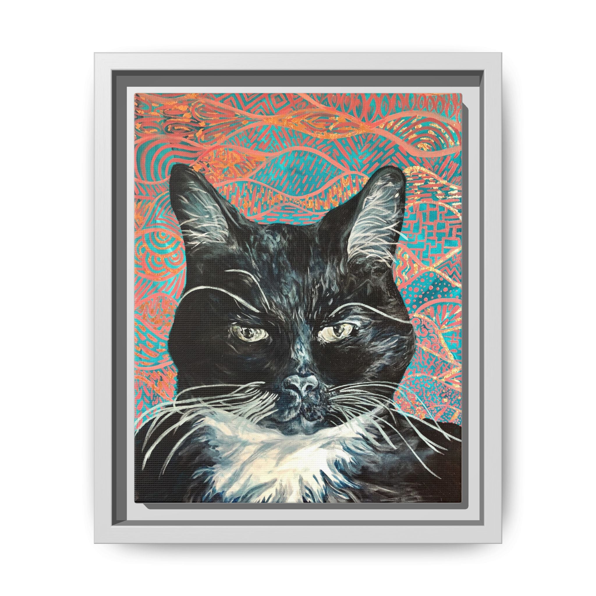 Black Cat Portrait Wall Art_ Framed Matte Canvas Cat Portrait