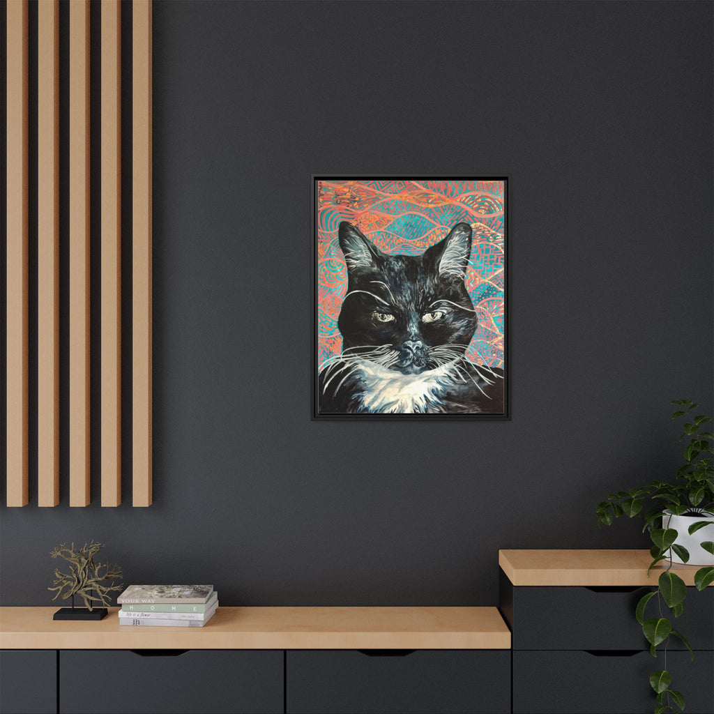 Black Cat Portrait Wall Art_ Framed Matte Canvas Cat Portrait