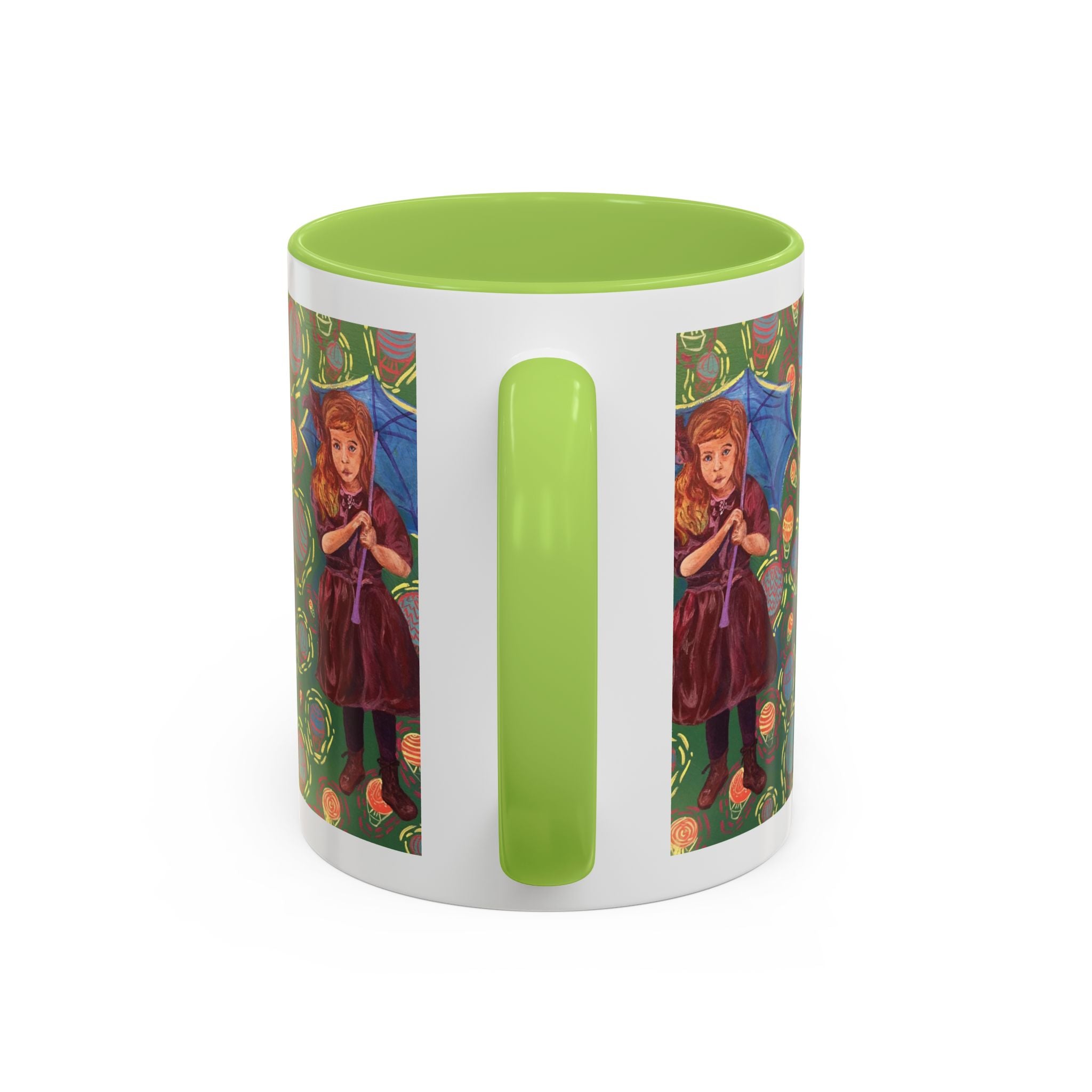 Vintage Girl with Umbrella Accent Coffee Mug — Whimsical Rainy-Day Art Gift (11/15 oz)