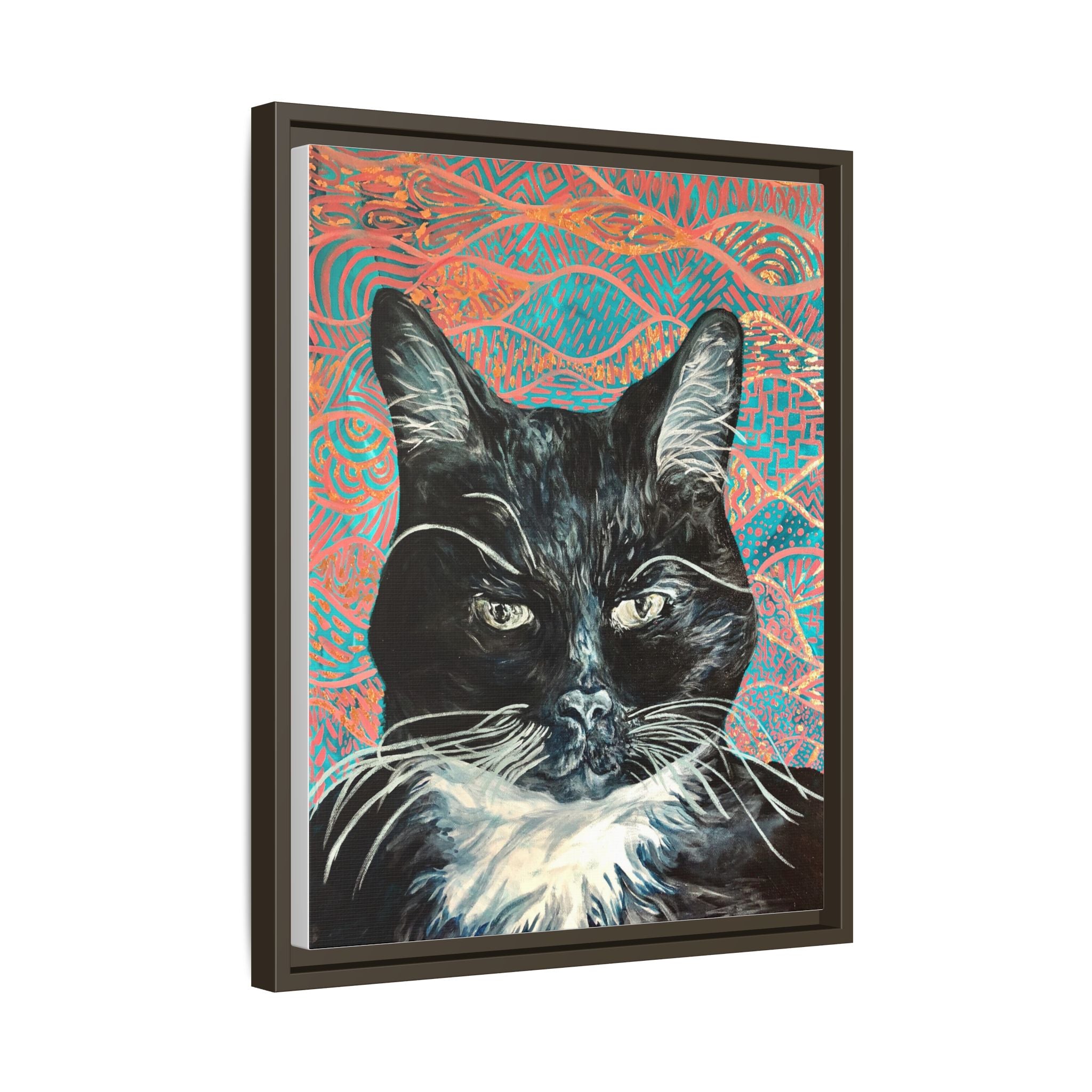 Black Cat Portrait Wall Art_ Framed Matte Canvas Cat Portrait