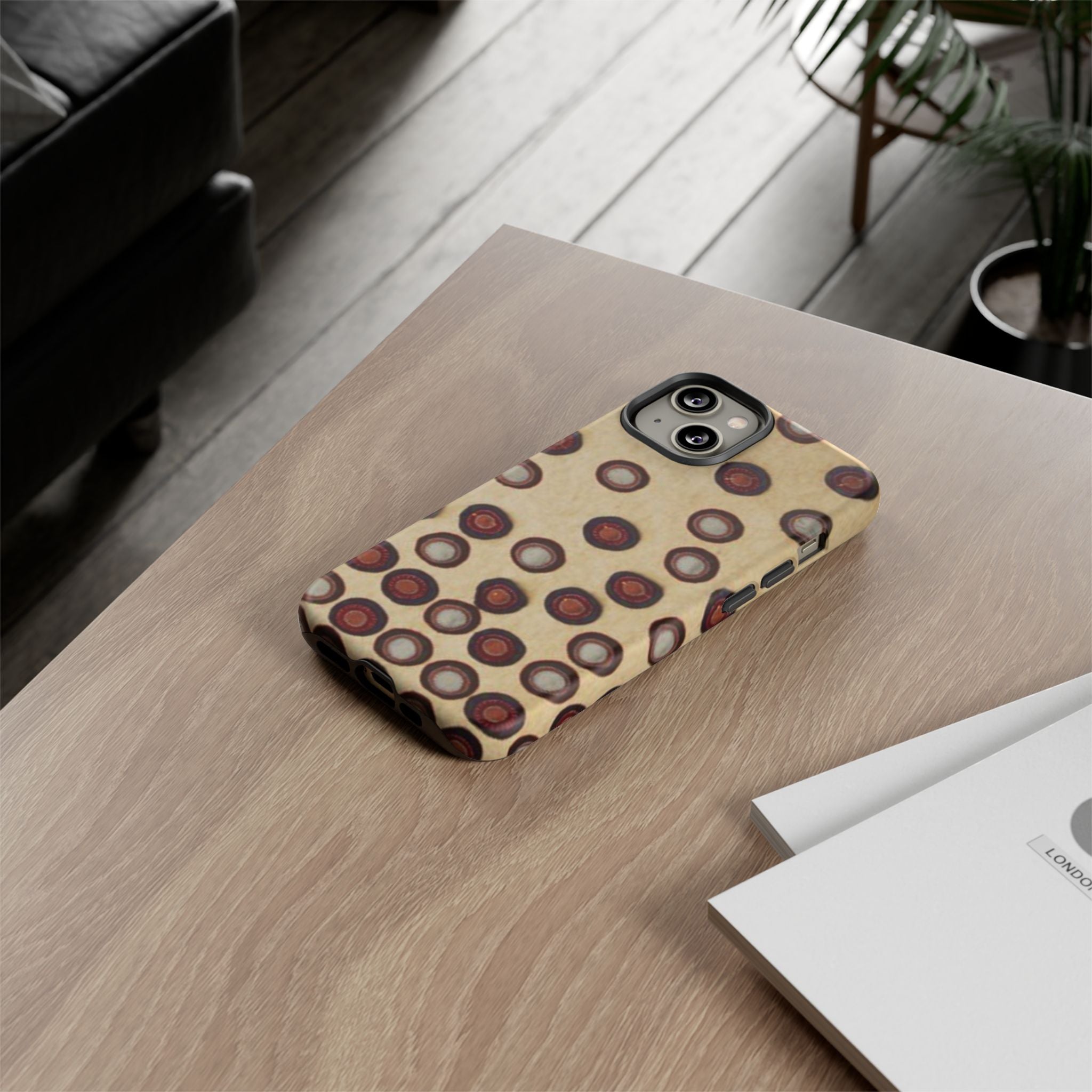 Penny Rug - Retro Dot Pattern Phone Case — Vintage Beige Circles Protective Cover