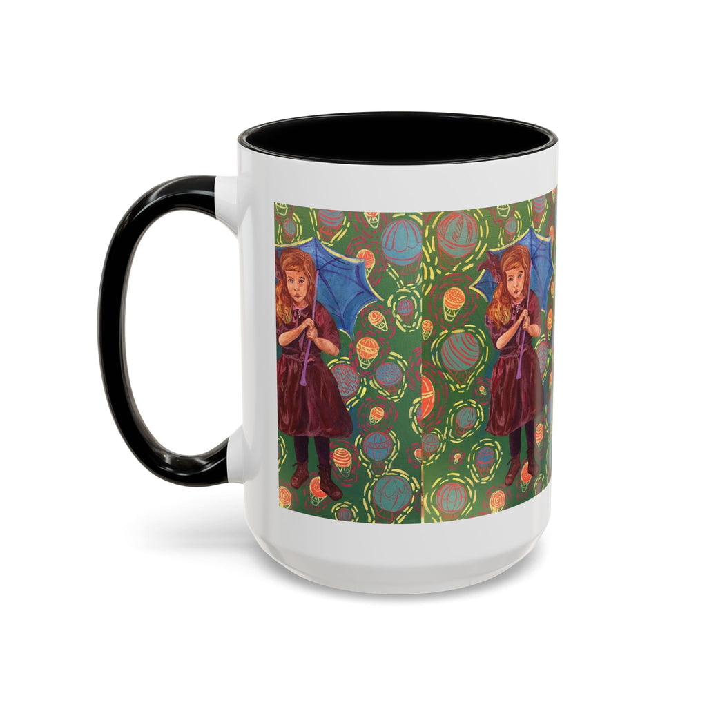 Vintage Girl with Umbrella Accent Coffee Mug — Whimsical Rainy-Day Art Gift (11/15 oz)