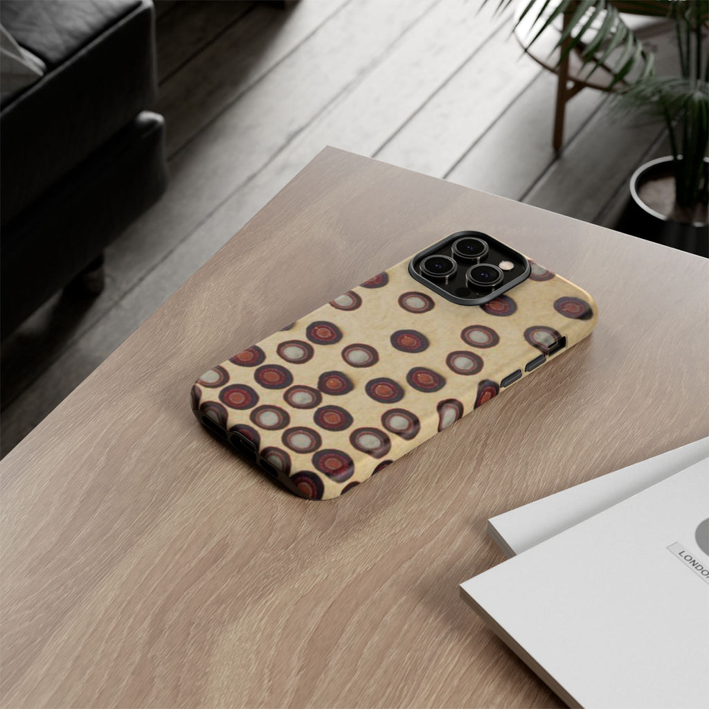 Penny Rug - Retro Dot Pattern Phone Case — Vintage Beige Circles Protective Cover
