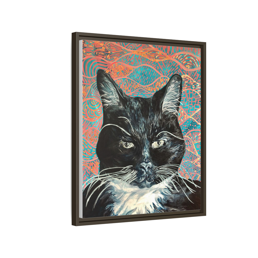 Black Cat Portrait Wall Art_ Framed Matte Canvas Cat Portrait