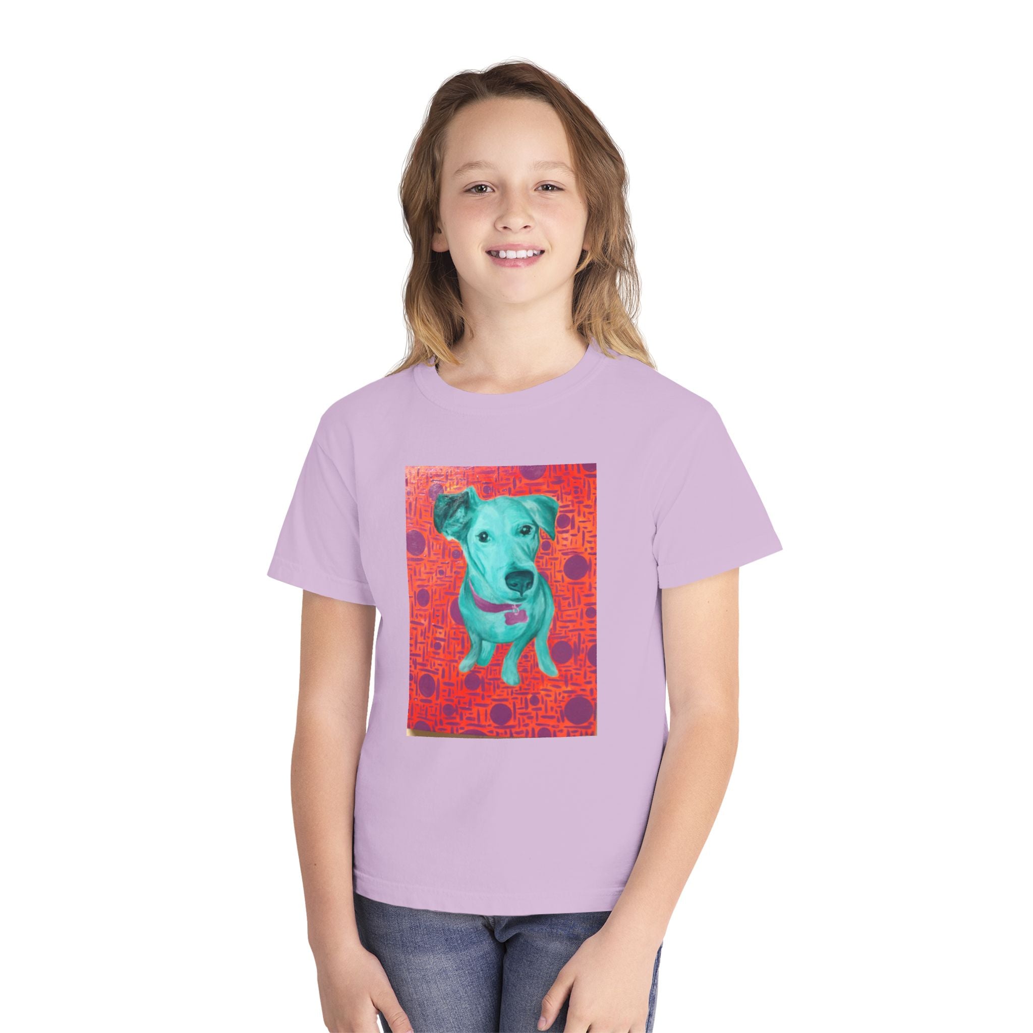 White Dog - Youth Tee — Colorful Pop-Art Puppy Graphic Kids T-Shirt