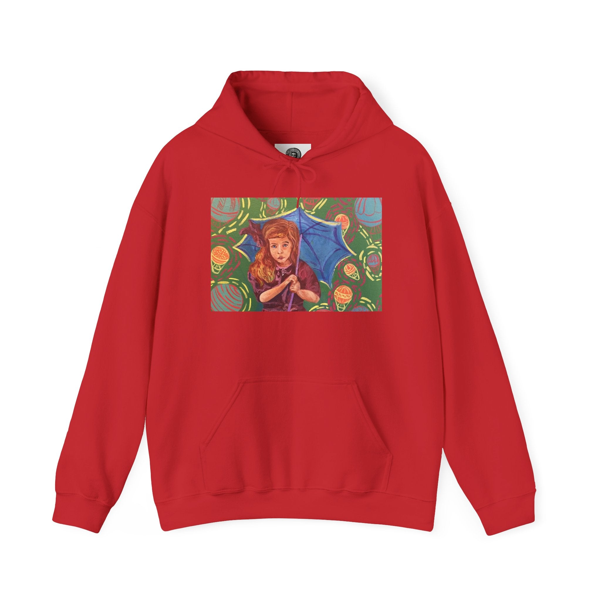 Vintage Girl with Umbrella Graphic Sweatshirt - Kids' Rainy Day Illustration Hoodie