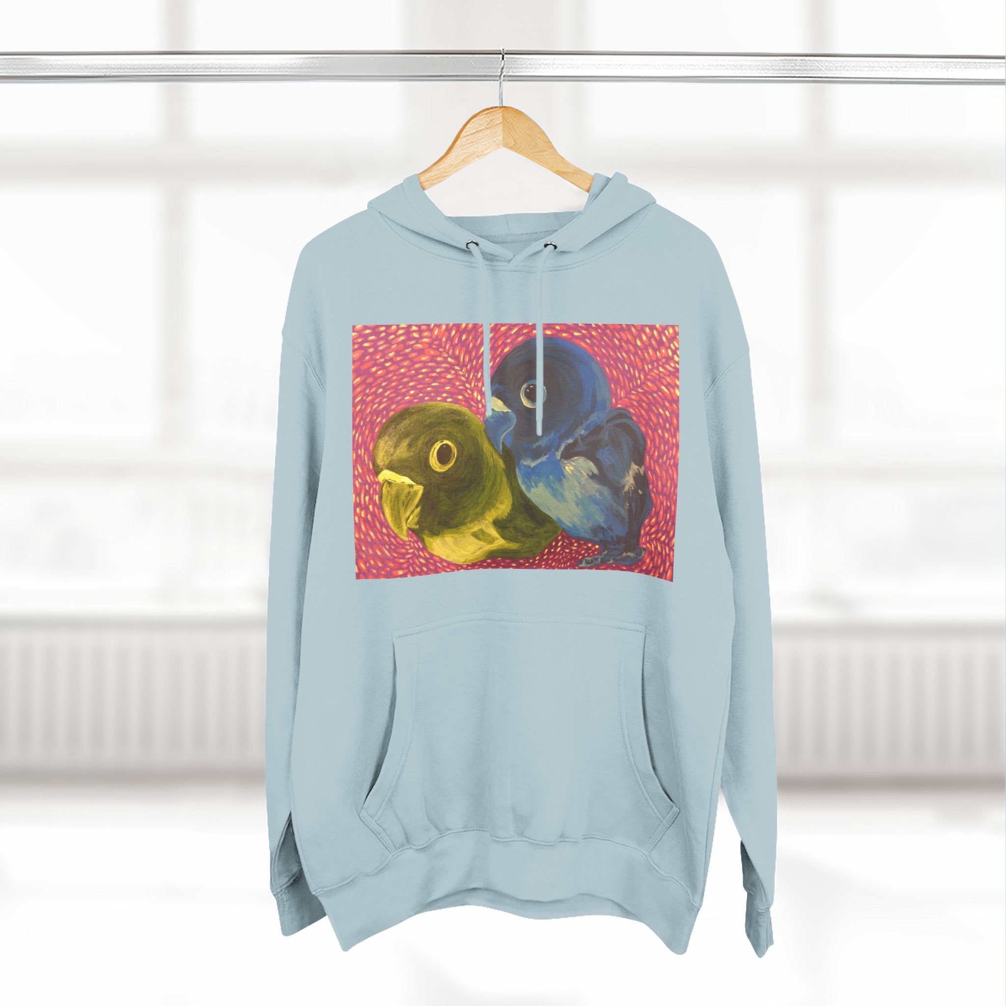 Parakeet Pop Art Hoodie — Colorful Budgie Bird Print Fleece Pullover