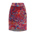 Abstract Flame Swirl Pencil Skirt — Bold Artistic Printed Pencil Skirt
