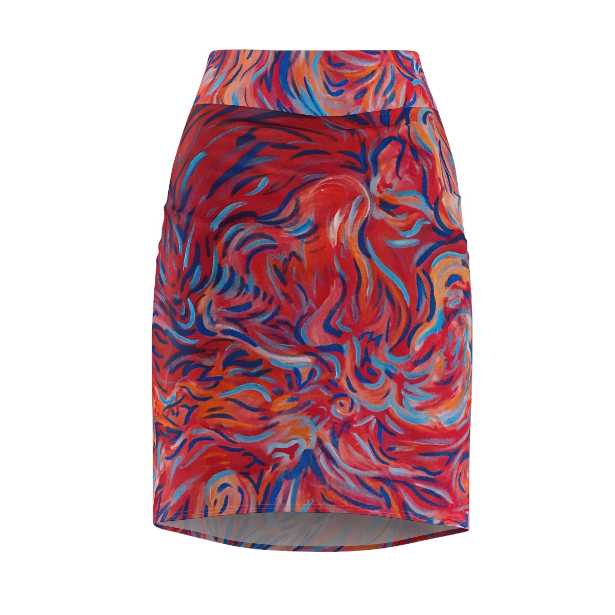 Abstract Flame Swirl Pencil Skirt — Bold Artistic Printed Pencil Skirt