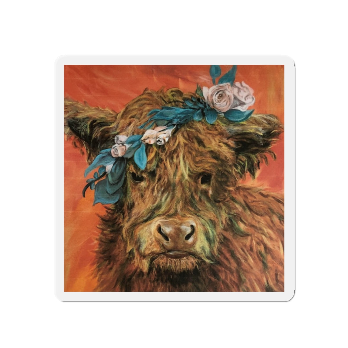 Highland Cow Floral Crown Die-Cut Magnet