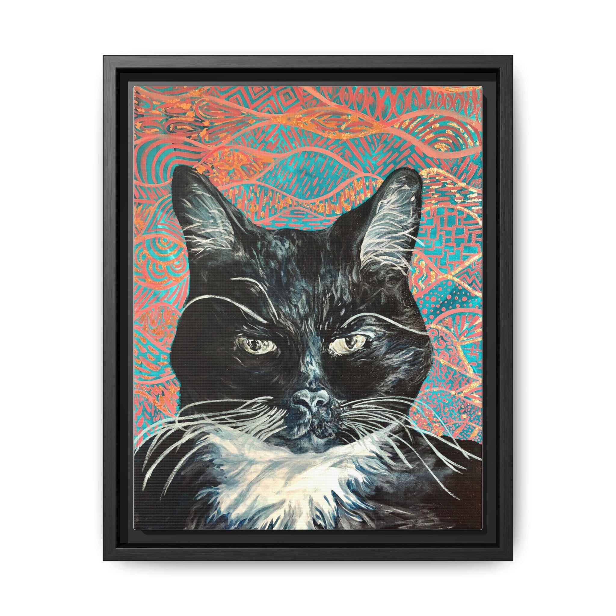 Black Cat Portrait Wall Art_ Framed Matte Canvas Cat Portrait