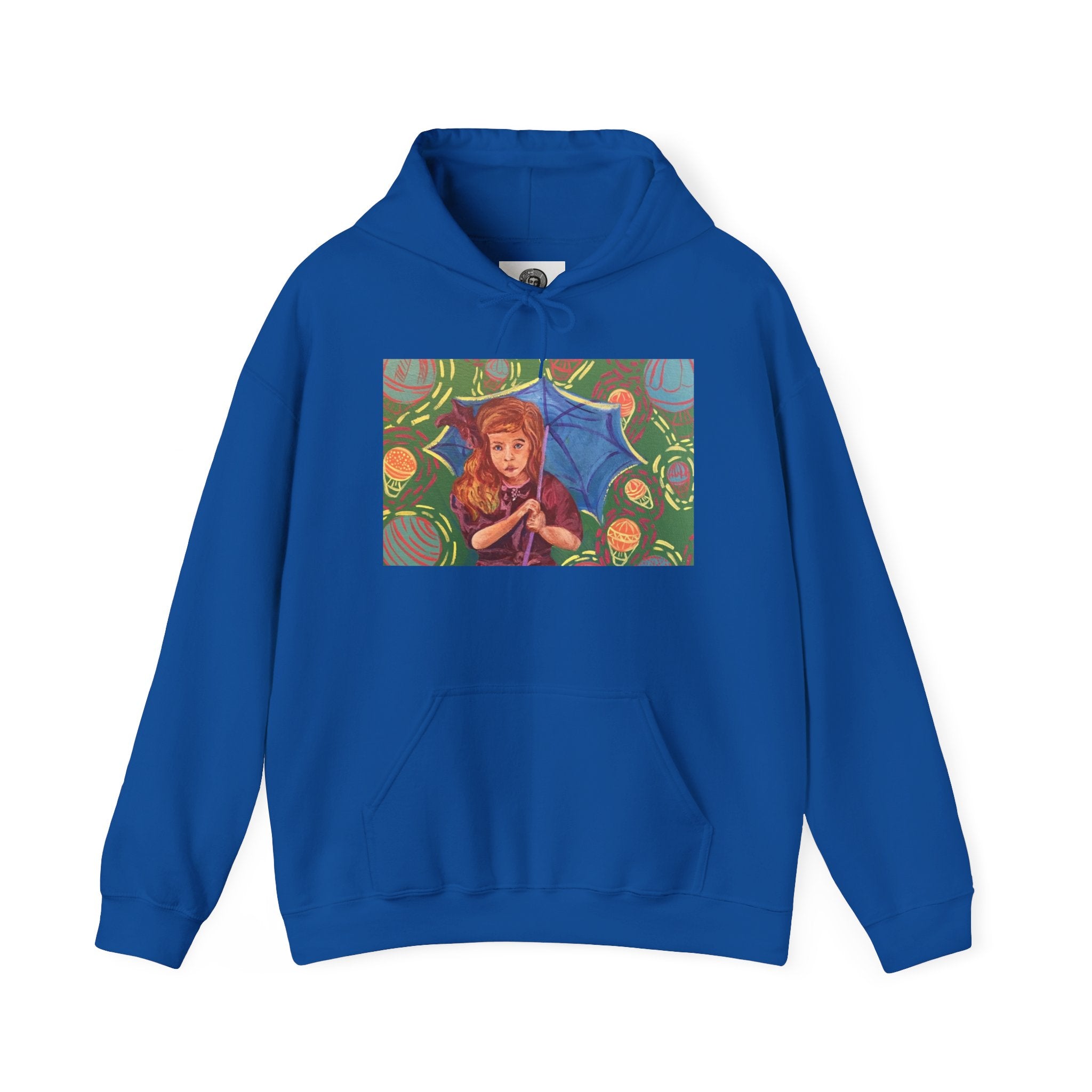 Vintage Girl with Umbrella Graphic Sweatshirt - Kids' Rainy Day Illustration Hoodie