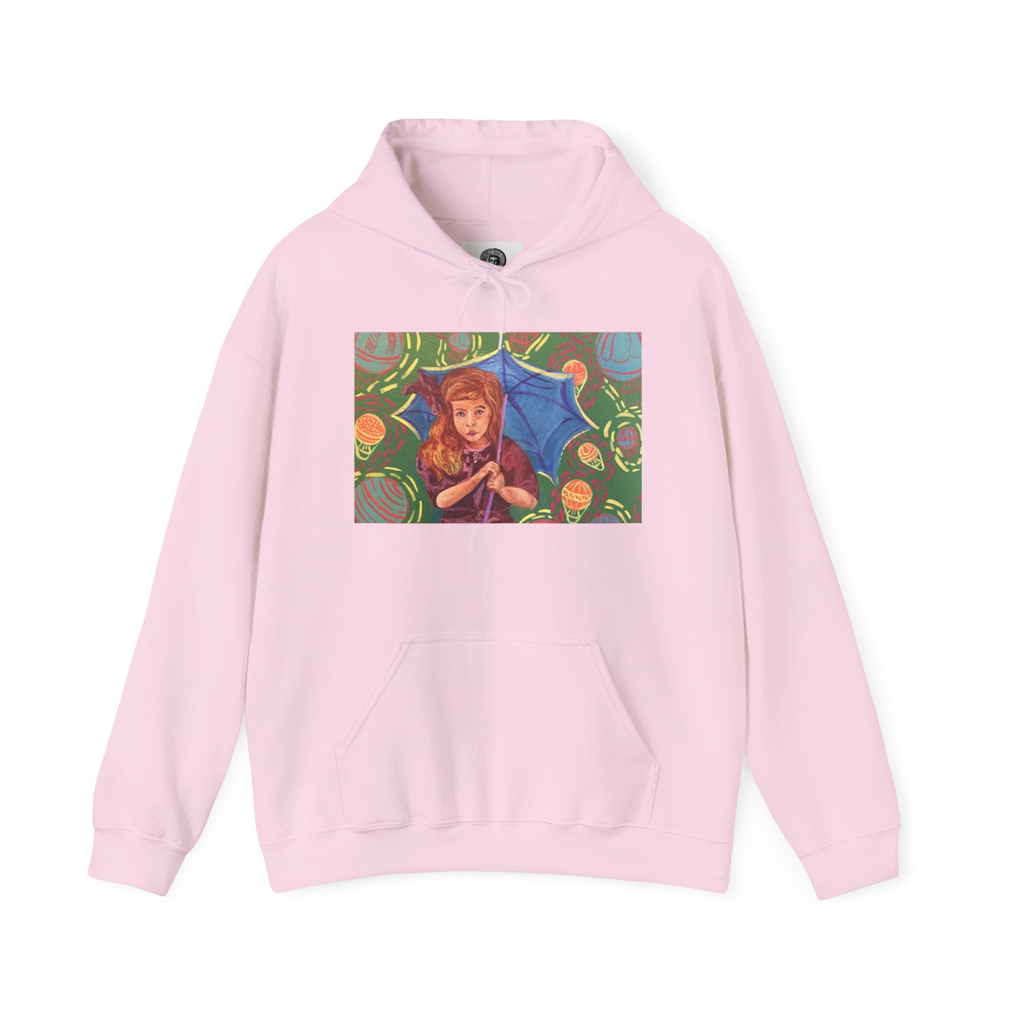 Vintage Girl with Umbrella Graphic Sweatshirt - Kids' Rainy Day Illustration Hoodie