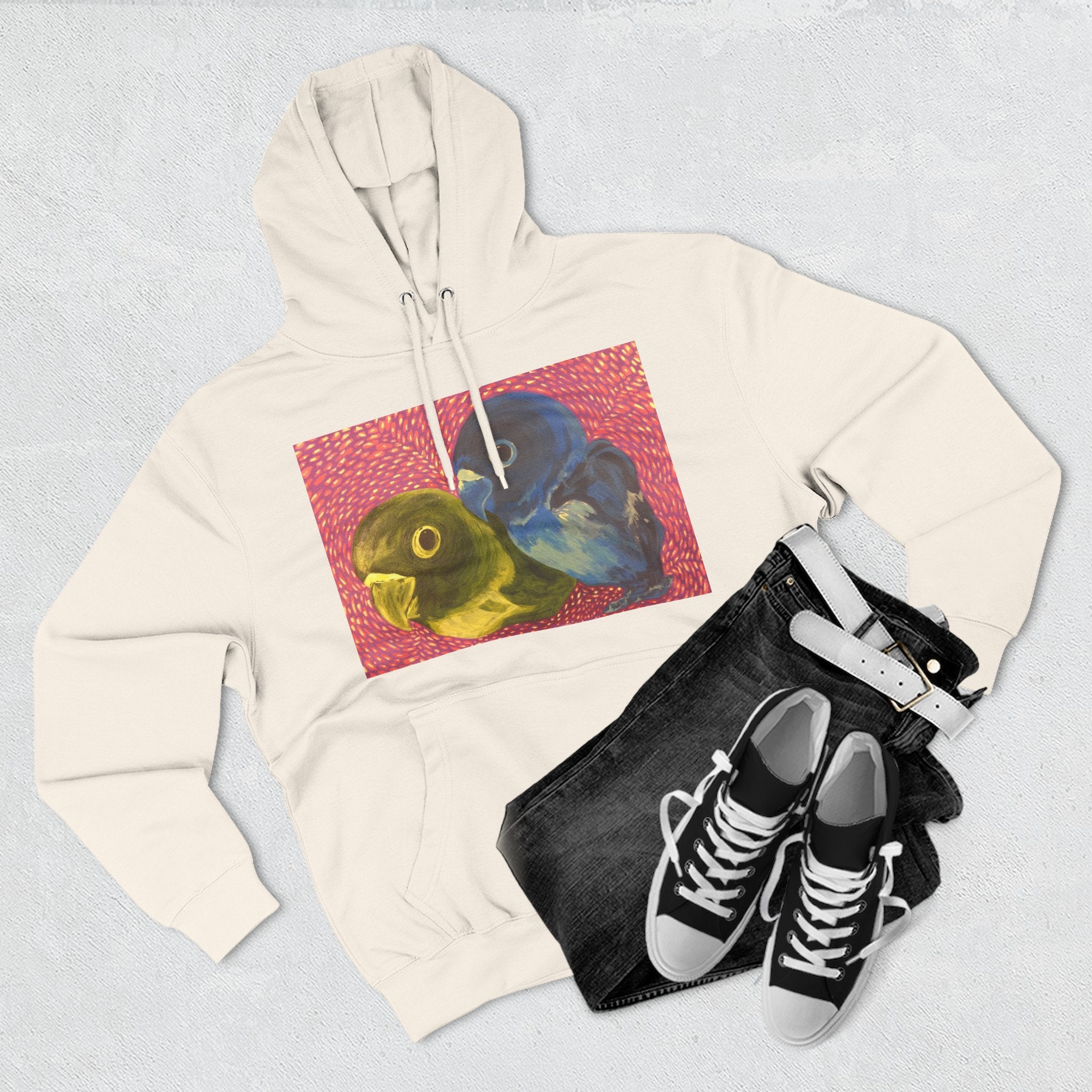 Parakeet Pop Art Hoodie — Colorful Budgie Bird Print Fleece Pullover