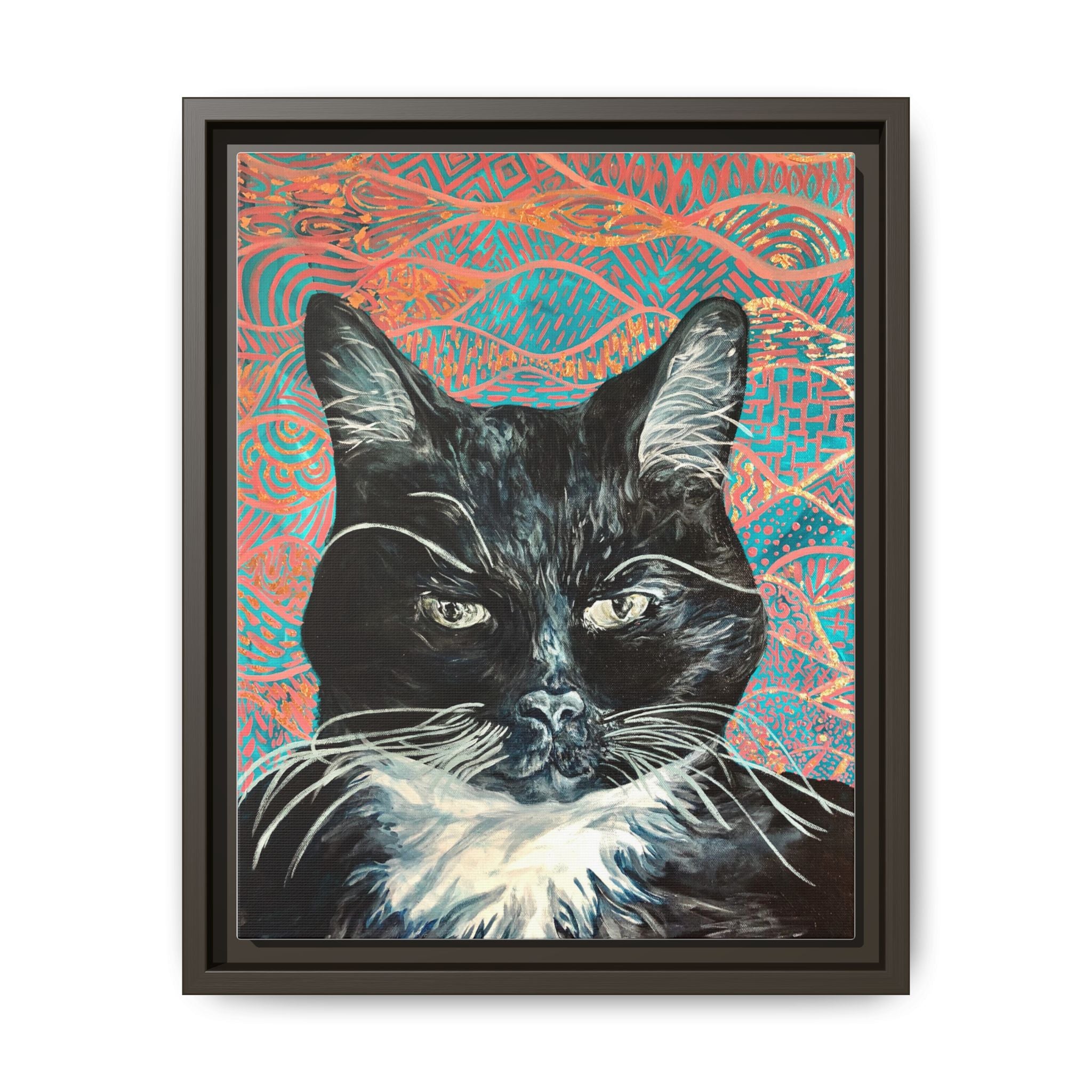 Black Cat Portrait Wall Art_ Framed Matte Canvas Cat Portrait