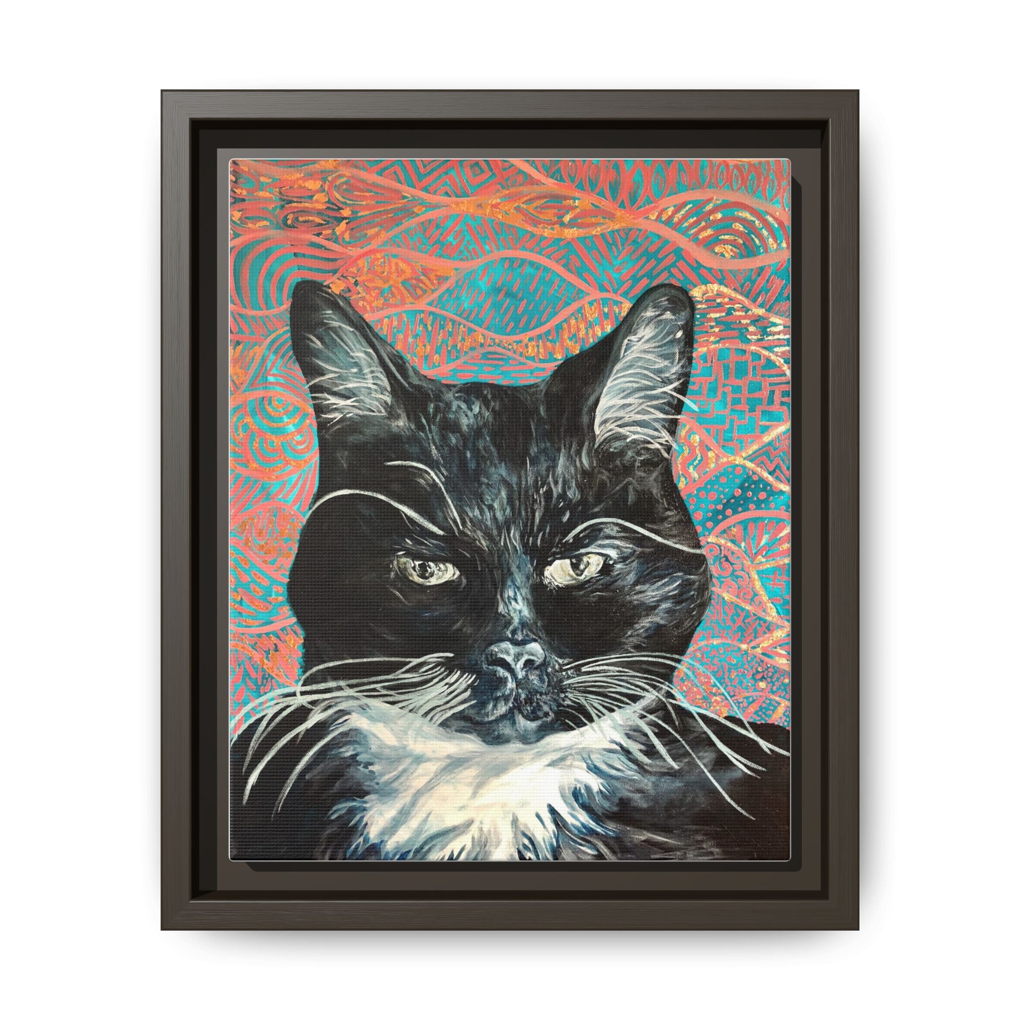 Black Cat Portrait Wall Art_ Framed Matte Canvas Cat Portrait