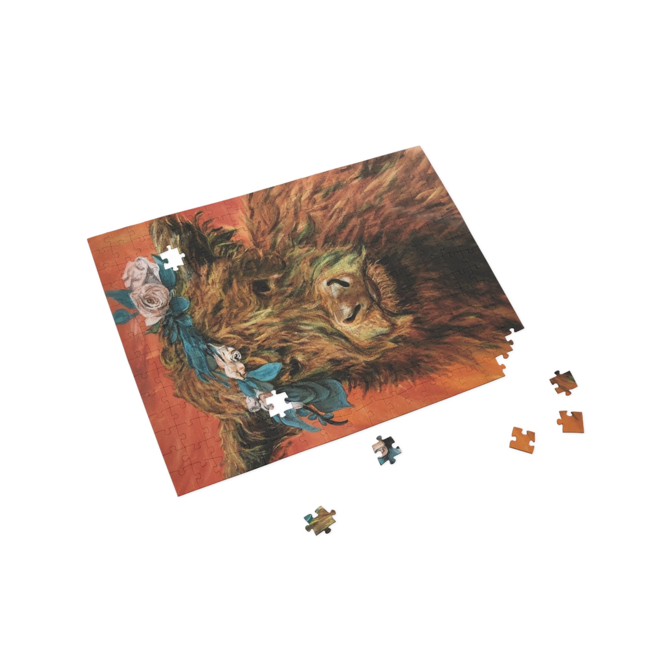 Highland Cow Floral Crown Puzzle — Scenic Animal Jigsaw (96–1000 pcs)