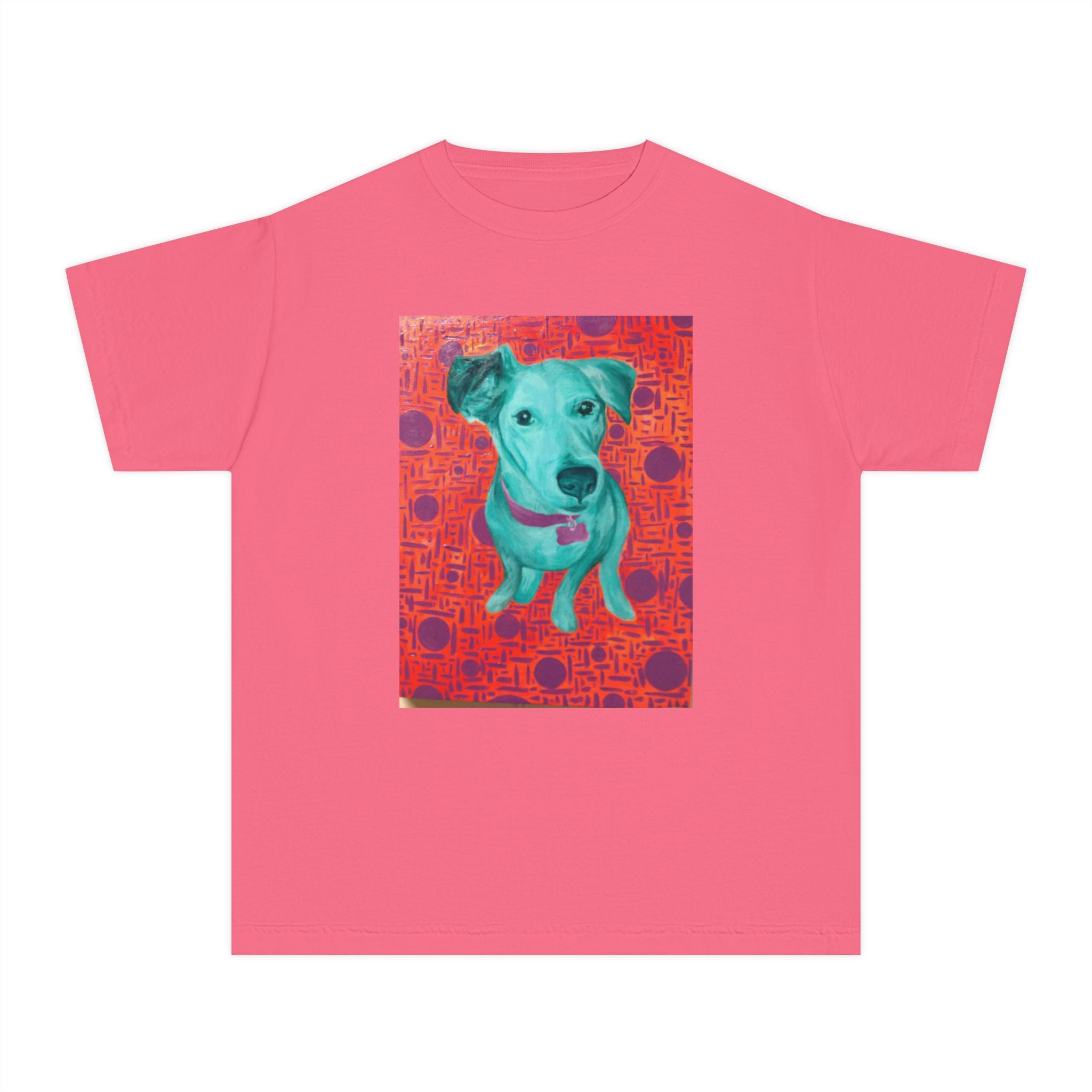 White Dog - Youth Tee — Colorful Pop-Art Puppy Graphic Kids T-Shirt