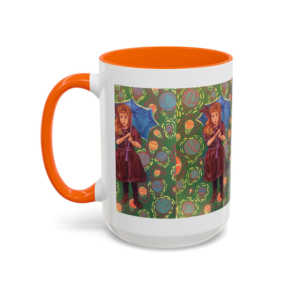 Vintage Girl with Umbrella Accent Coffee Mug — Whimsical Rainy-Day Art Gift (11/15 oz)