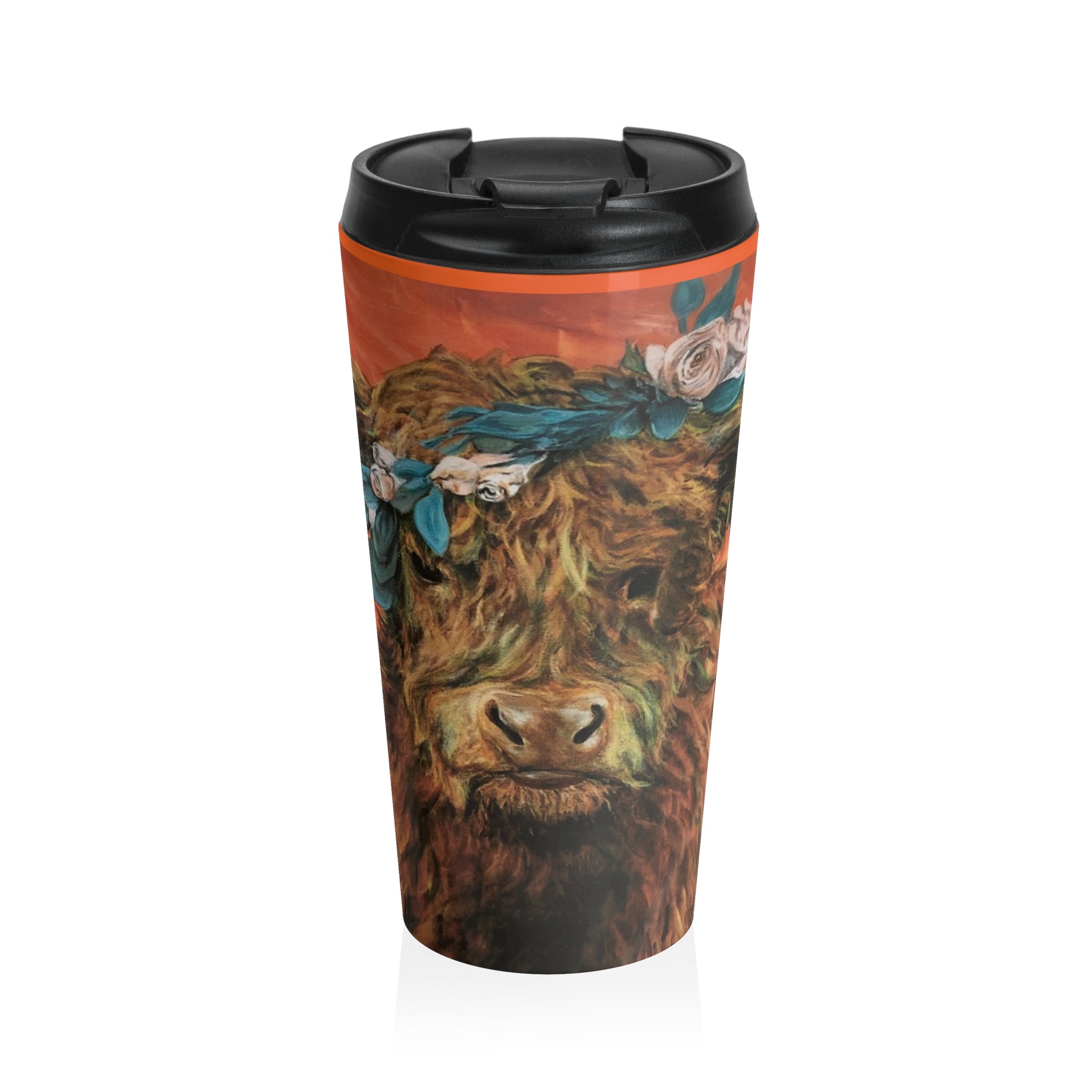 Highland Cow Floral Crown Stainless Steel Travel Mug