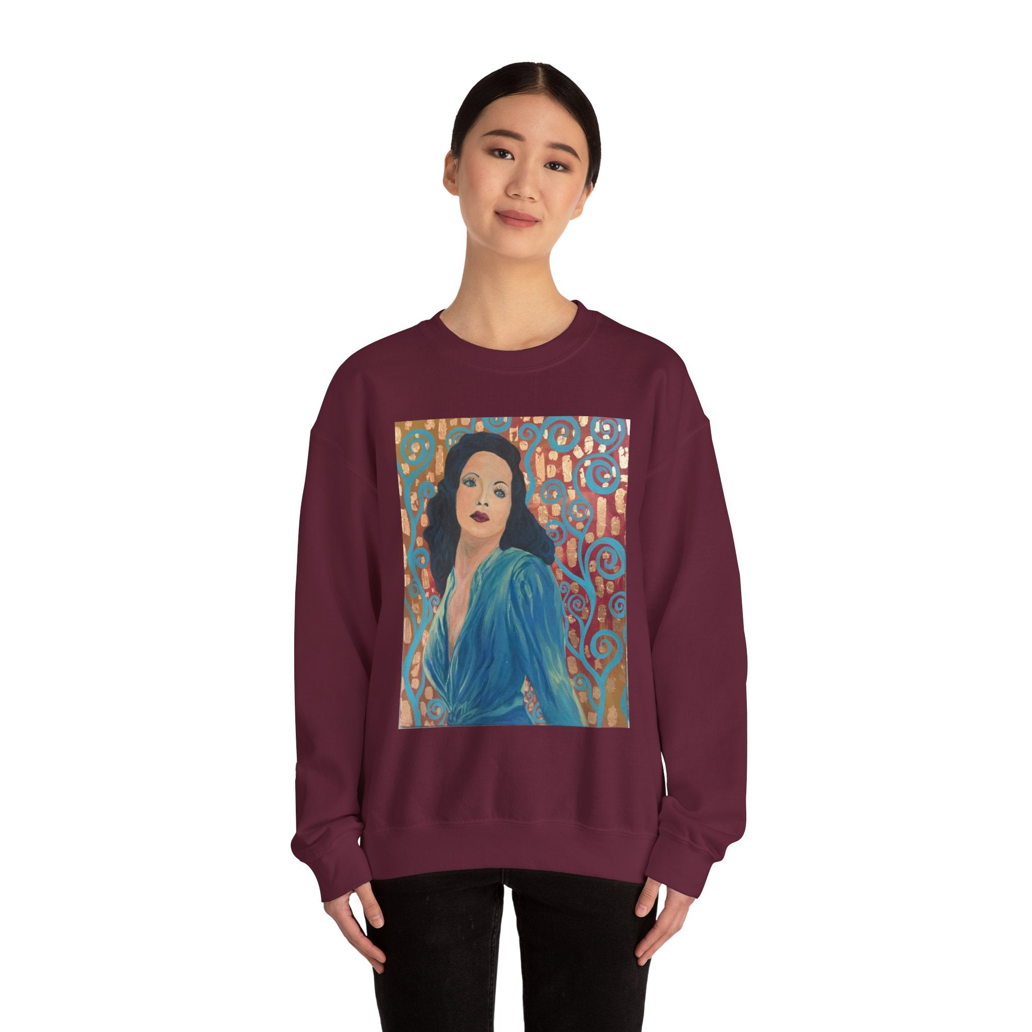 Gene Tierney Portrait Adult Sweatshirt — Painted Pop-Art Vintage Actress Crewneck