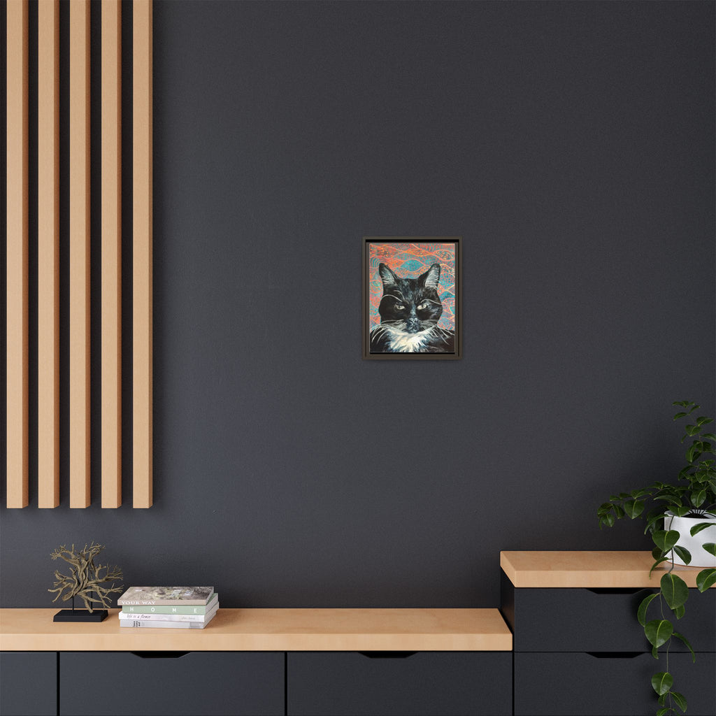 Black Cat Portrait Wall Art_ Framed Matte Canvas Cat Portrait