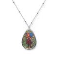 Vintage Girl with Blue Umbrella - Oval Pendant Necklace — Vintage Girl Illustration Teardrop Locket