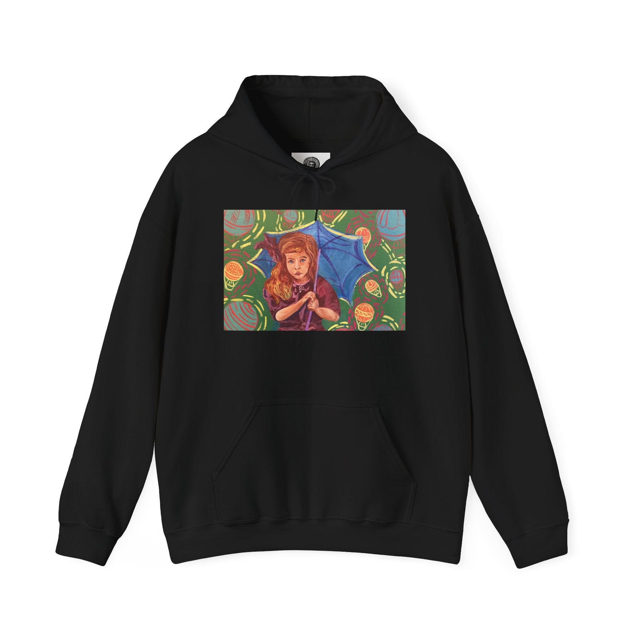 Vintage Girl with Umbrella Graphic Sweatshirt - Kids' Rainy Day Illustration Hoodie