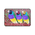 Gouldian Finch Trio - Colorful Bird Desk Mat — Three Birds on Patterned Background